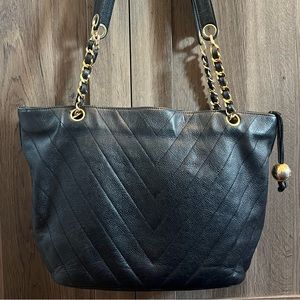 Authentic CHANEL Caviar Chevron Shoulder Bag